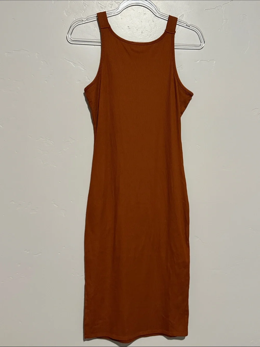 Pink Lily Ribbed Tank Midi Dress in Orange Rust